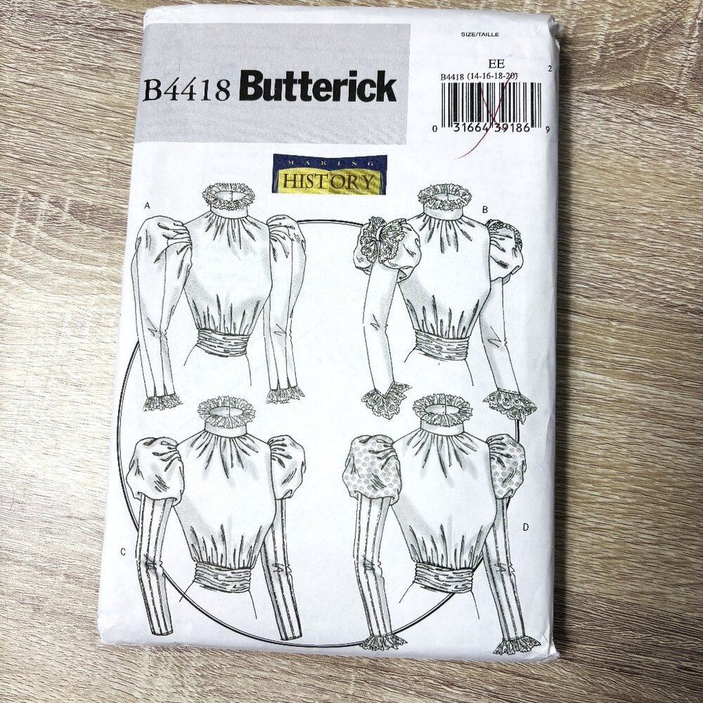 Butterick # 4418 Sewing Pattern for Victorian Blouses Sizes 14-16-18-20 NWT
